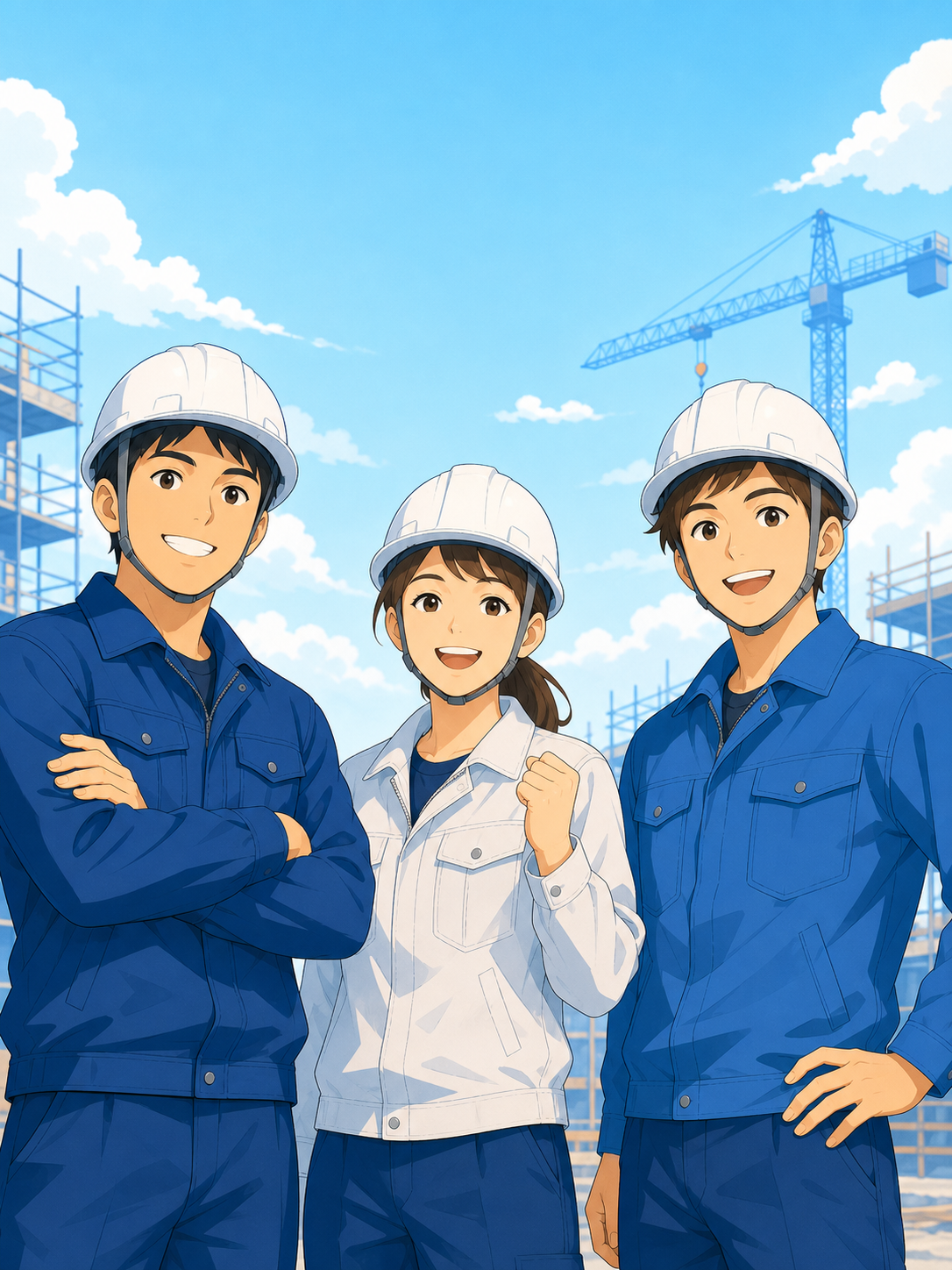 明るくポーズを取る若手職人チーム